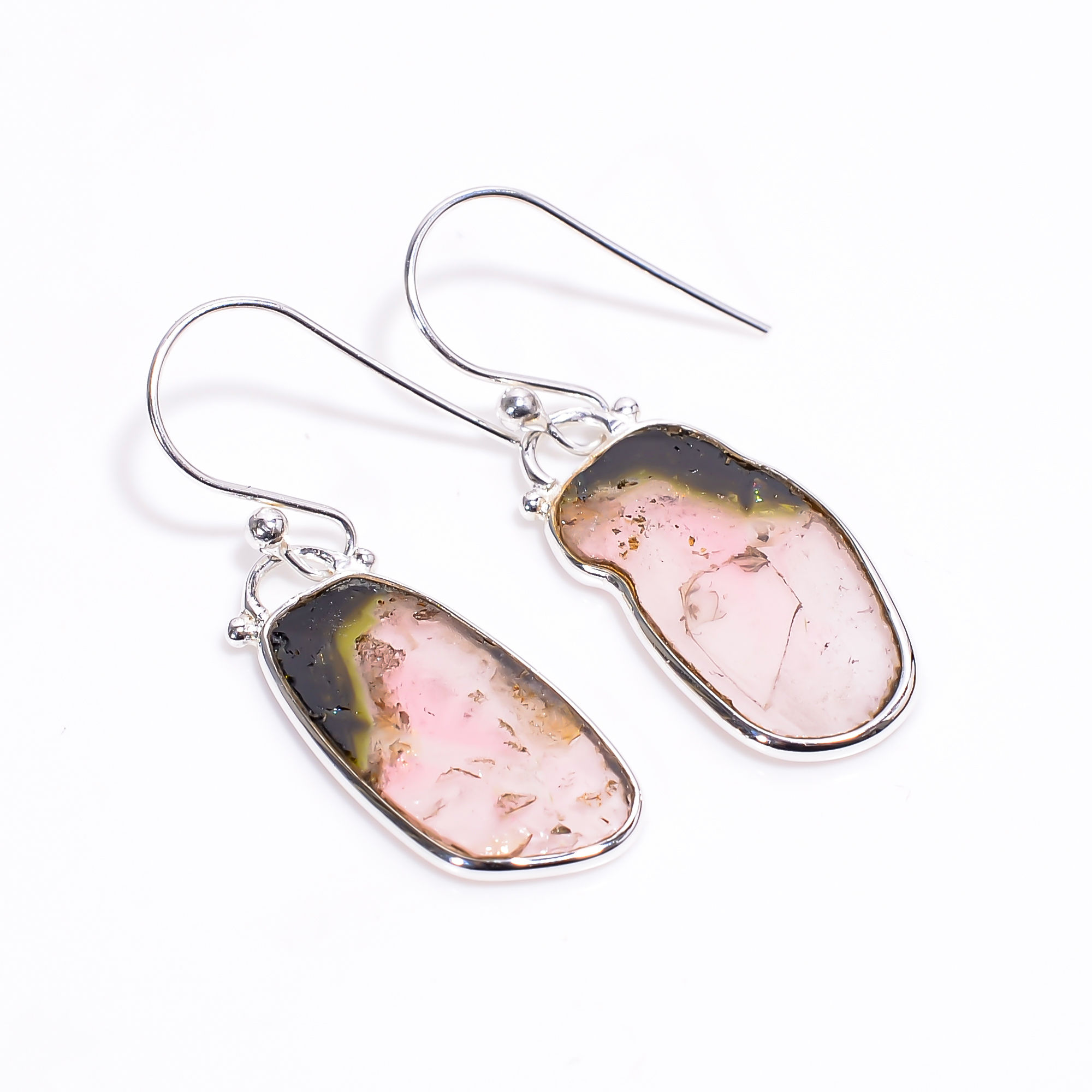 Natural Watermelon Tourmaline Gemstone 925 Sterling Silver Earrings Women fashion Earrings exporter