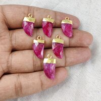 Dyed Ruby Gemstone Horn Shape 16x10mm Electroplated Charms