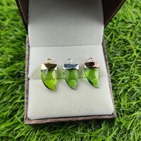 Peridot Quartz Gemstone Horn Shape 16x10mm Electroplated Charms
