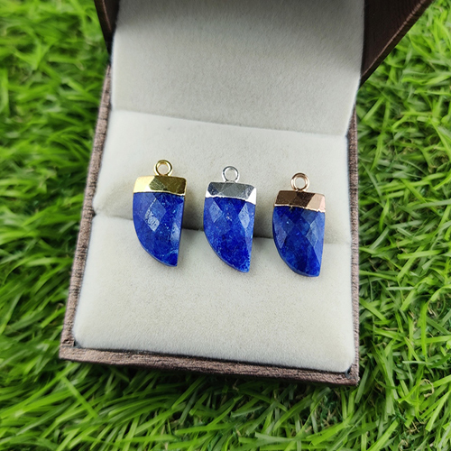 Dyed Sapphire Gemstone Horn Shape 16x10mm Electroplated Charms