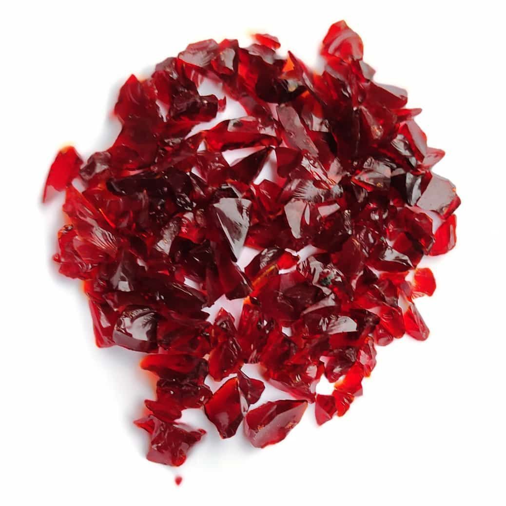 Red color recycling crushed crumb glass chips with supper glossy shinny