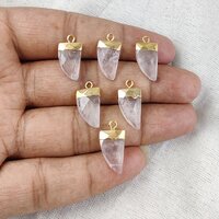 Rose Quartz Gemstone Horn Shape 16x10mm Electroplated Charms