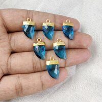 Blue Topaz Quartz Gemstone Horn Shape 16x10mm Electroplated Charms