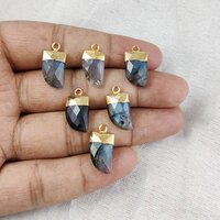 Labradorite Gemstone Horn Shape 16x10mm Electroplated Charms