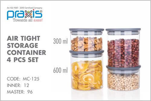 AIR TIGHT STORAGE CONTAINER 4 PC SET 300 ML AND 600 ML KITCHEN STORAGE JAR