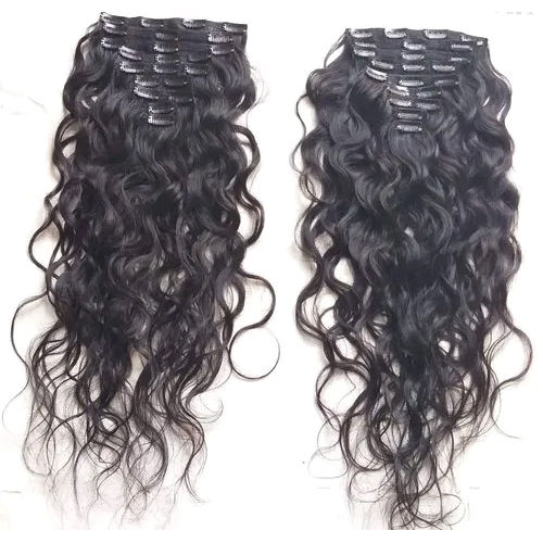 Black Human Hair Clip On Set Extension