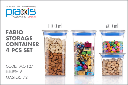 FABIO STORAGE CONTAINER 4 PCS SET 600ML 1100ML KITCHEN STORAGE JAR