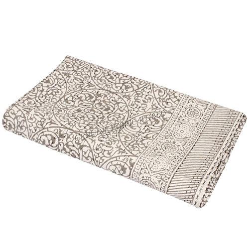 100% Cotton Hand Block Grey Floral Kantha Bedspread Kantha Quilt