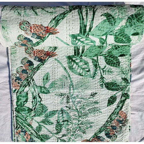 Green Owl Kantha Quilt