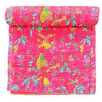 Bird Print Kantha Bed Throw Queen Size Kantha - Material: 100% Cotton