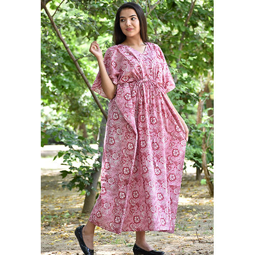 Washable Hand Block Print Floral Print Kaftan