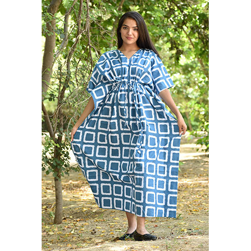 Block Print Cotton Blue Kaftan