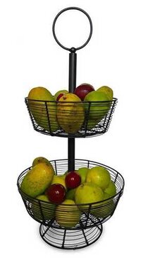 Metal Fruit Basket - Iron Material, Black Color | Modern 2-tier Design, Open Structure For Even Ripening, Gripped Feet For Stability