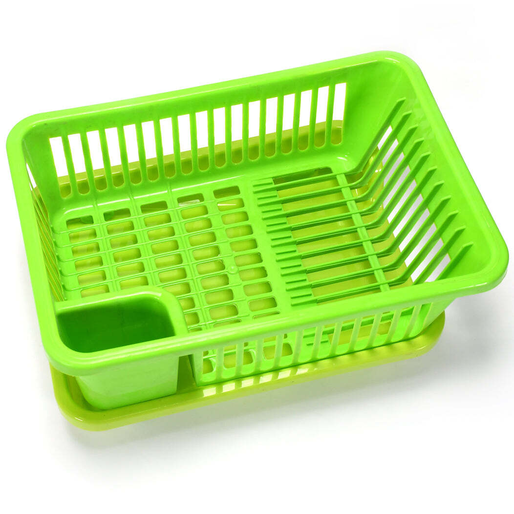 DURABLE PLASTIC LARGE SINK SET DISH RACK DRAINER WITH REMOVABLE TRAY FOR KITCHEN(1134)