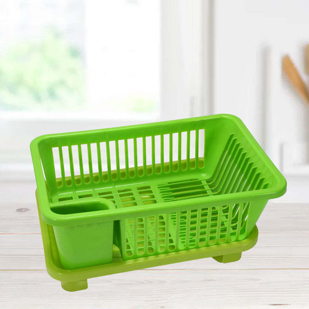 DURABLE PLASTIC LARGE SINK SET DISH RACK DRAINER WITH REMOVABLE TRAY FOR KITCHEN(1134)
