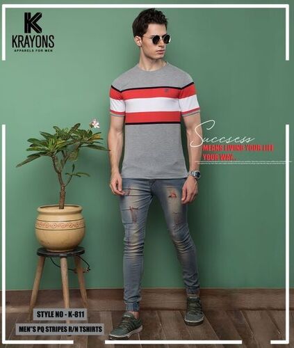 Mens Striped Polo Collar Tshirt