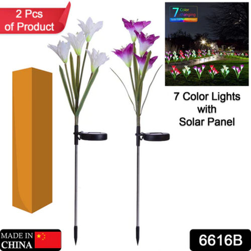 Waterproof Outdoor Solar Lily Flower Stake Lights Pack Of 2 Pcs
