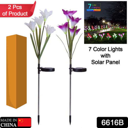 Silver Waterproof Outdoor Solar Lily Flower Stake Lights Pack Of 2 Pcs