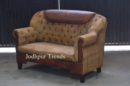 Two Seater Leather Canvas Sofa