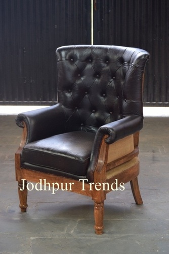 Wooden Leather Maharaja Sofa