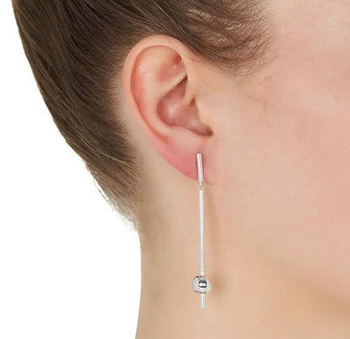 925 Sterling Silver Handmade Unique Long Bar And Bead Drop Earrings