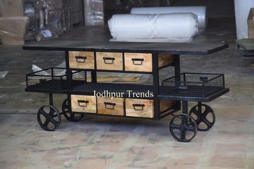Iron Wooden 6 Drawers Kitchen Trolly
