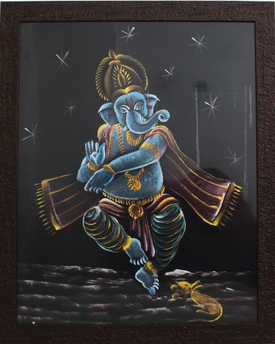 Handcrafted Velvet Lord Ganesha And Krishna Painting