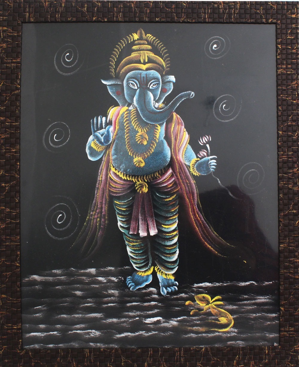 Handcrafted Velvet Lord Ganesha And Krishna Painting