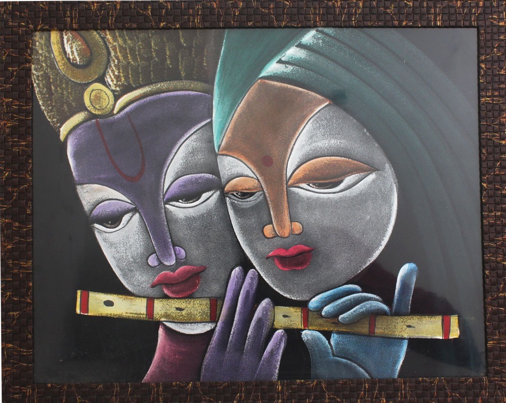 Handcrafted Velvet Lord Ganesha And Krishna Painting