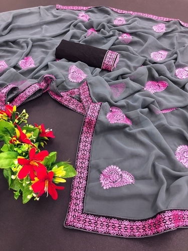 Henal Grey1 Georgette Saree