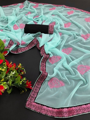 Henal Sky-Blue Georgette Saree