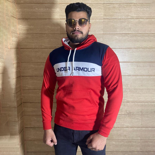 Mens Full Sleeve Sweatshirts - Cotton Fabric Available in Various Colors with Attached Cap