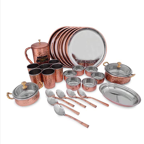 TamraPatra Copper Steel Hammered Dinner of 28 peices