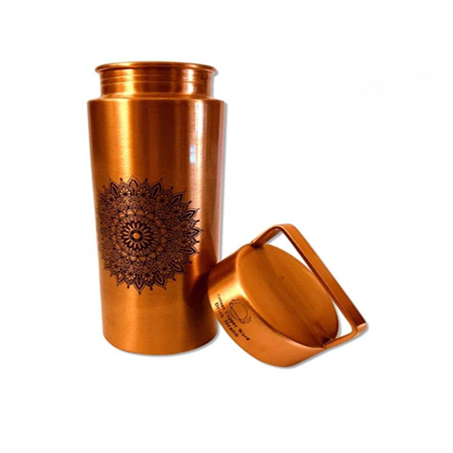 Tamrapatra Copper Bottle Modern Design 1L (Brass Mandala Design) Dimension(L*W*H): 10 X 10 X 18 Centimeters Centimeter (Cm)