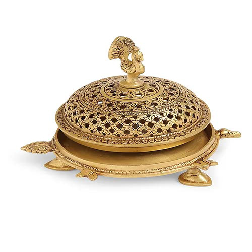 Tamrapatra Brass Peacock Incense Burner on a 3-Legged Tortoise Stand (Yellow)