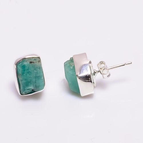 Amazonite Raw Gemstone 925 Sterling Silver Stud Earrings Girls Stud Earrings Supplier - Gender: Women