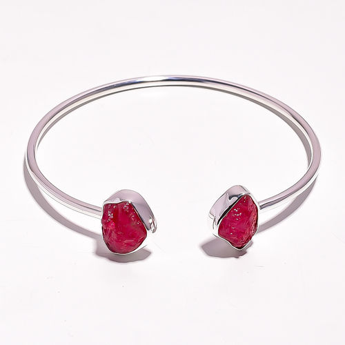 Natural Raw Ruby 925 Sterling Silver Bangle Women Fashion Bangles Exporter - Weight: 14 Grams (G)