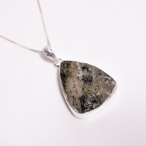 Black Moss Rutile Raw Gemstone 925 Sterling Silver Chain Pendant Necklace Girls Fashion  Necklaces Exporter