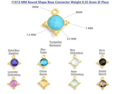 Natural Multi Gemstone Round Shape Bezel Connector