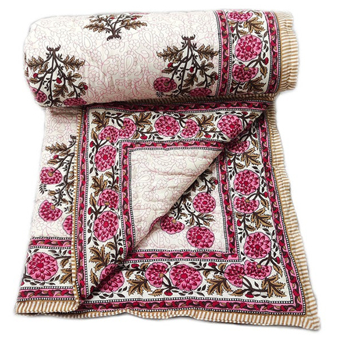 Pink Green Floral Cotton Quilt