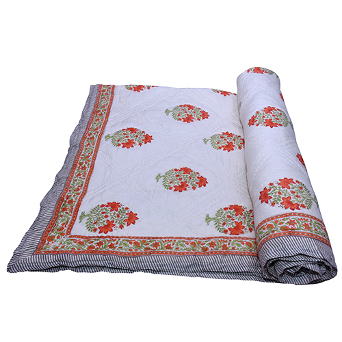Plain Pure Cotton Orange Floral Quilt