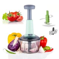 Blade Food Chopper Manual Hand-press Vegetable Chopper Mixer Cutter (680ml) - Plastic Material, 680 Ml Capacity, Multicolor Design | Sharp Stainless Steel Blades, Easy To Use Locking Mechanism, Versatile For Various Ingredients