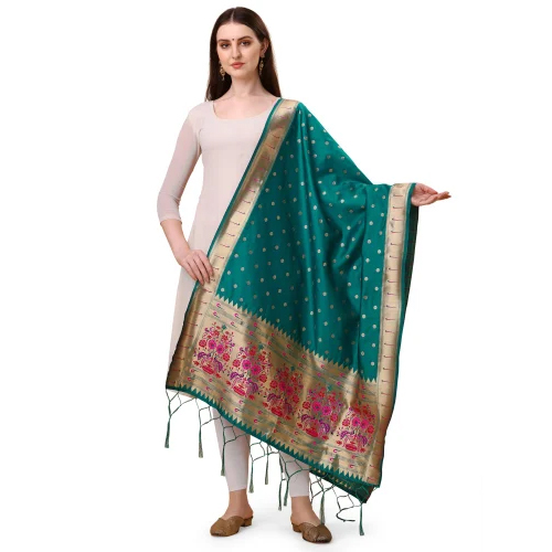 Ladies Paithani Silk Dupatta - 2.30 Meters Multicolor Patterns | Soft Washable Fabric for Casual Ethnic Wear All-Season Versatility
