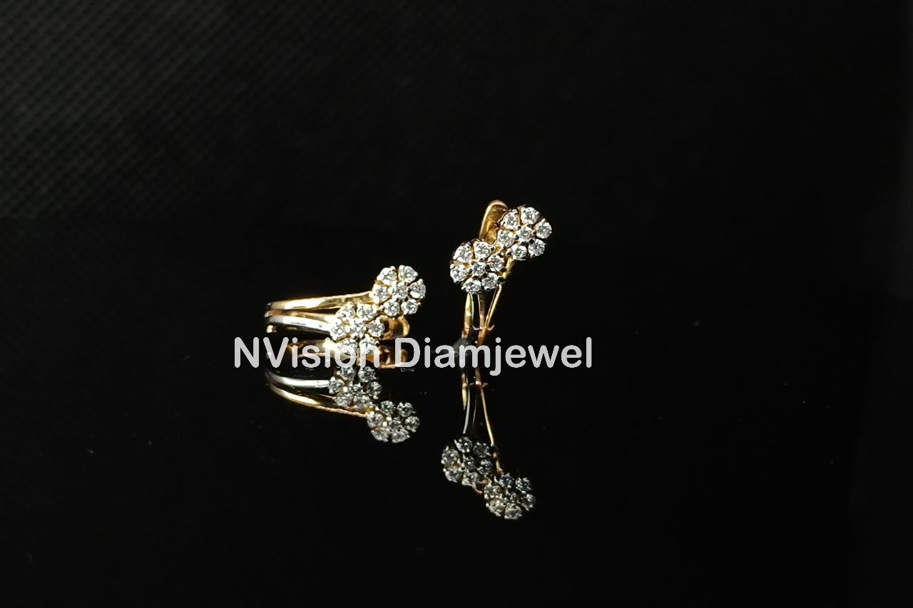 Lab Grown Diamonds Yellow Gold Dual Flower Bali Earrings