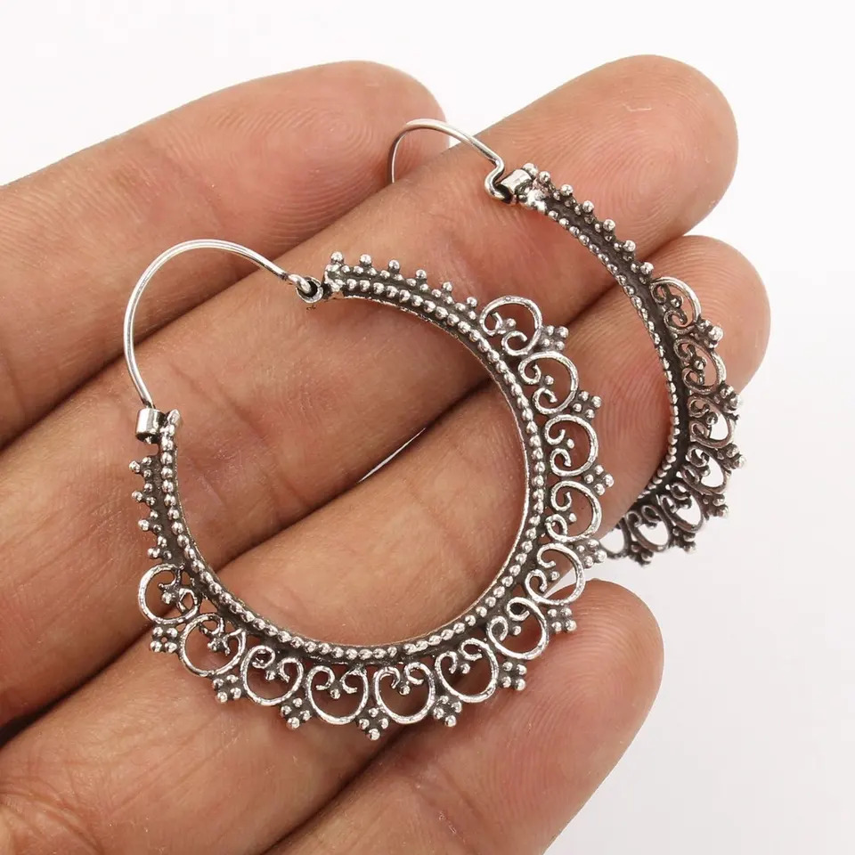 925 Sterling Silver Unique Handmade Heart Design Hoop Earring