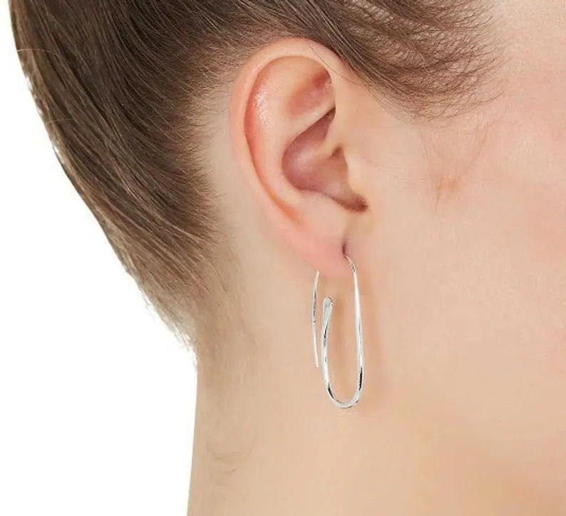 25 Sterling Silver Handmade Unique Open Adjustable Paper Clip Design Earring