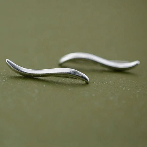 925 Sterling Silver Handmade Curvy Bent Line Wave Stud Earrings