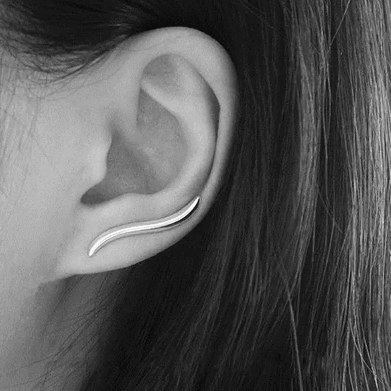 925 Sterling Silver Handmade Curvy Bent Line Wave Stud Earrings
