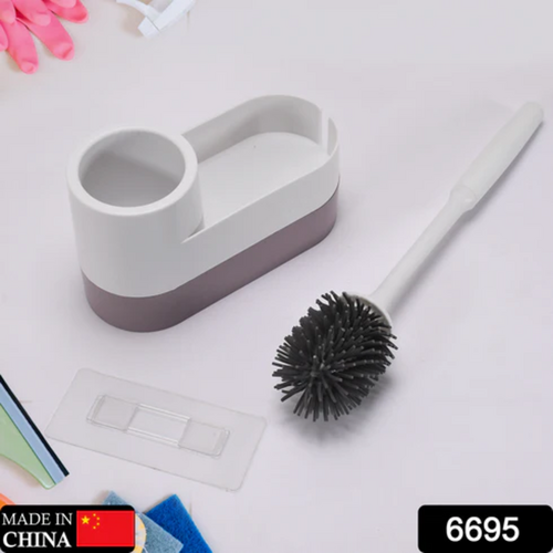 6695 TOILET BRUSH AND HOLDERS DEEP CLEANING SILICONE TOILET BRUSH FLOOR STANDING  WALL MOUNTING TOILET BRUSH HOLDER