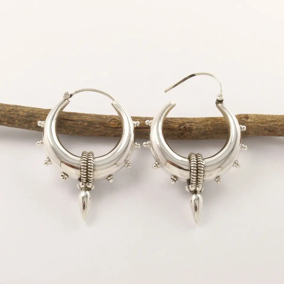 925 Sterling Silver Handmade Stylish Antique Morden Hoop Earrings